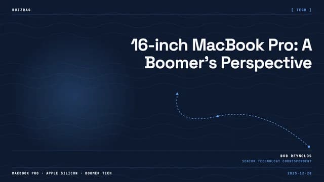 Man in plaid shirt working on MacBook Pro outdoors with "ONE YEAR LATER" text overlay