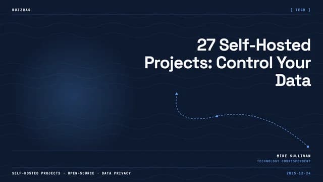 Three developers in a high-tech control room with glowing server racks discuss trending GitHub self-hosted projects on…