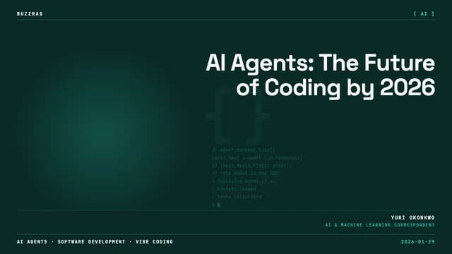 Bold text declaring "CODING IS DEAD" in white and yellow against a dark background with colorful code-like lines on the sides