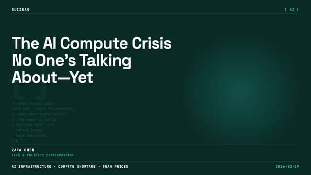 Bearded man wearing light blue beanie and glasses gestures thoughtfully while text reads "THE AI COMPUTE CRISIS STARTS NOW"…