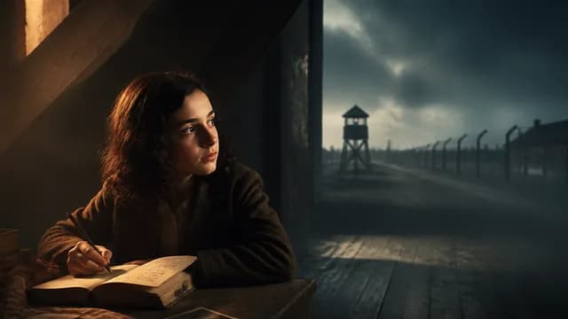 A colorized portrait of a young woman smiling at the camera, with text overlay about Anne Frank's death in 1945 and new…