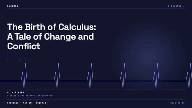 Graph showing a curve f(x) and its derivative f'(x) with a bright light at their intersection, alongside a historical…