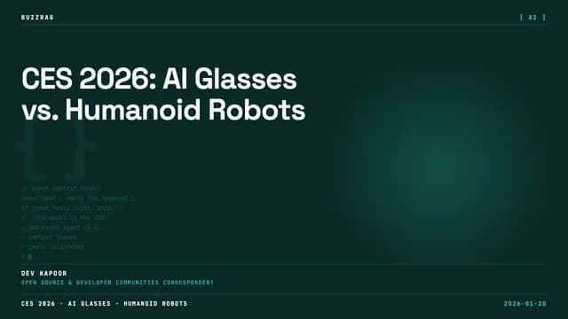 Man wearing AR glasses displays a green-tinted digital interface on a virtual screen against a purple background, with…