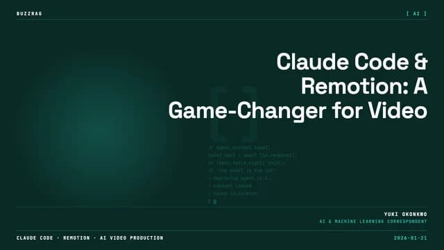 A tweet announcement about Claude Code's new video generation feature is displayed alongside a video player interface with…