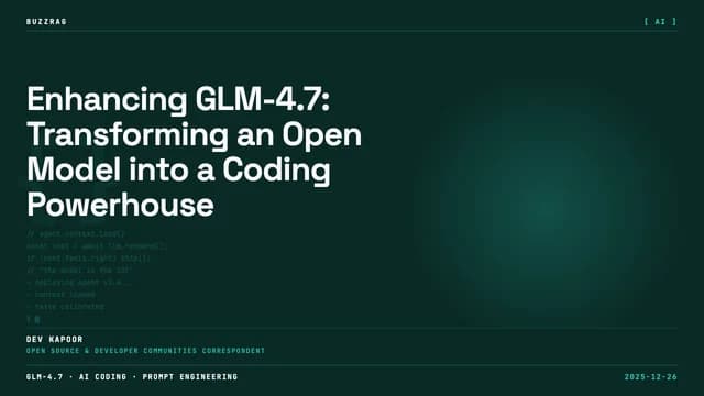 Fiery explosion background with Z.ai logo and "GLM-4.7 ULTRA MODE" text overlay, VS Code editor visible showing development…
