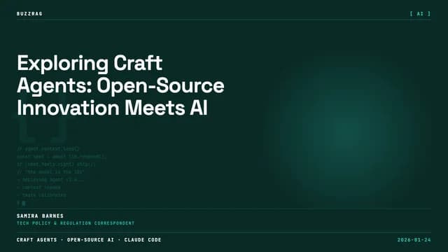 Bold text reading "CRAFT OPENSOURCE CRAFT CC UI" overlaid on a dark interface screenshot showing an AI chat application…
