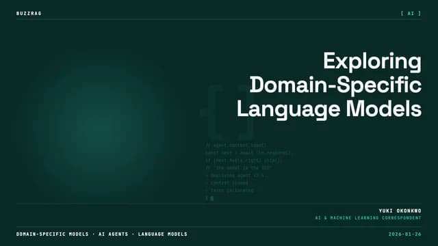 Google Cloud logo with text "Domain specific models" alongside two people holding mugs in an office with whiteboards in…