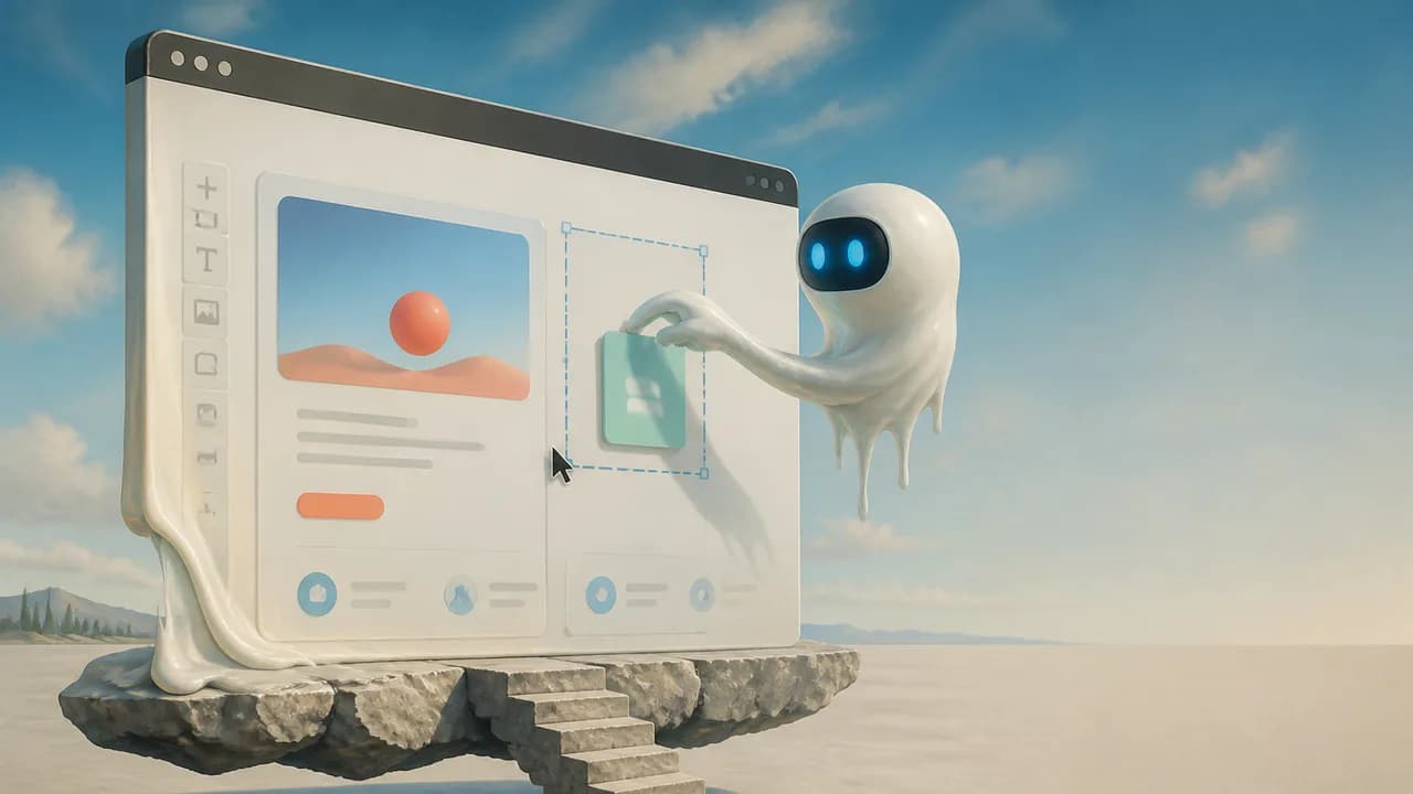Man with shocked expression wearing glasses next to Framer AI interface showing "Recreate my product UI" prompt and Opus…