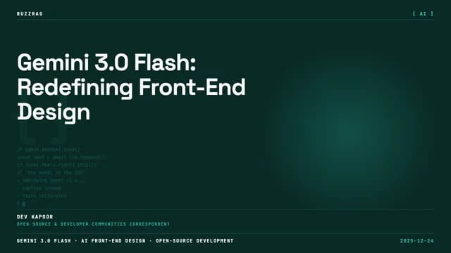 Bold yellow text reading "FLASH DESIGNER!" with Google and lightning bolt logos overlaid on a code editor interface showing…
