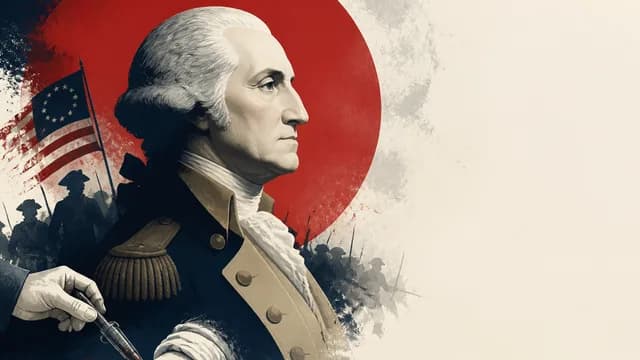 Portrait of George Washington with yellow text describing his deathly illness and unconventional medical treatment by his…