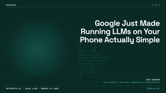 Phone displaying Google AI Edge Gallery interface with Gemma 4 options, alongside text promoting local AI model running…