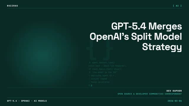 Man in blue shirt against starry night sky with bold white text announcing GPT-5.4 release