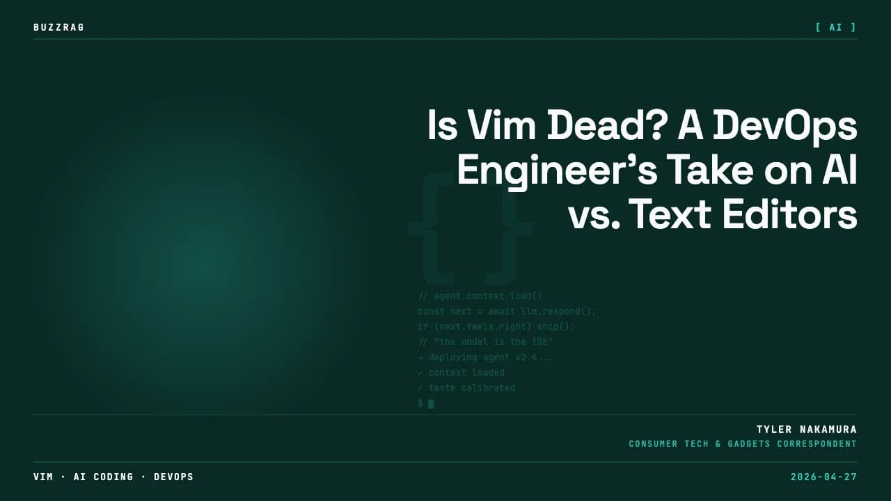 A bearded man in a black shirt against a colorful backdrop with text asking "vim worth it?" and the Vim logo in the corner