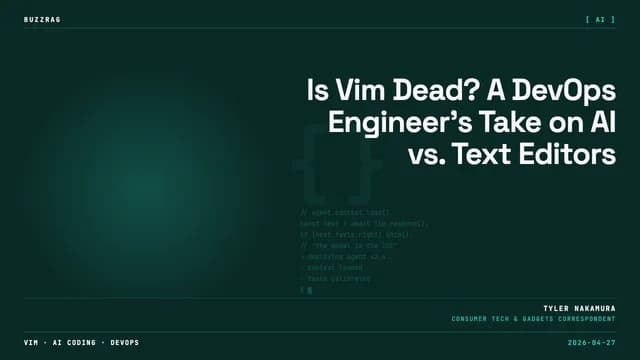 A bearded man in a black shirt against a colorful backdrop with text asking "vim worth it?" and the Vim logo in the corner