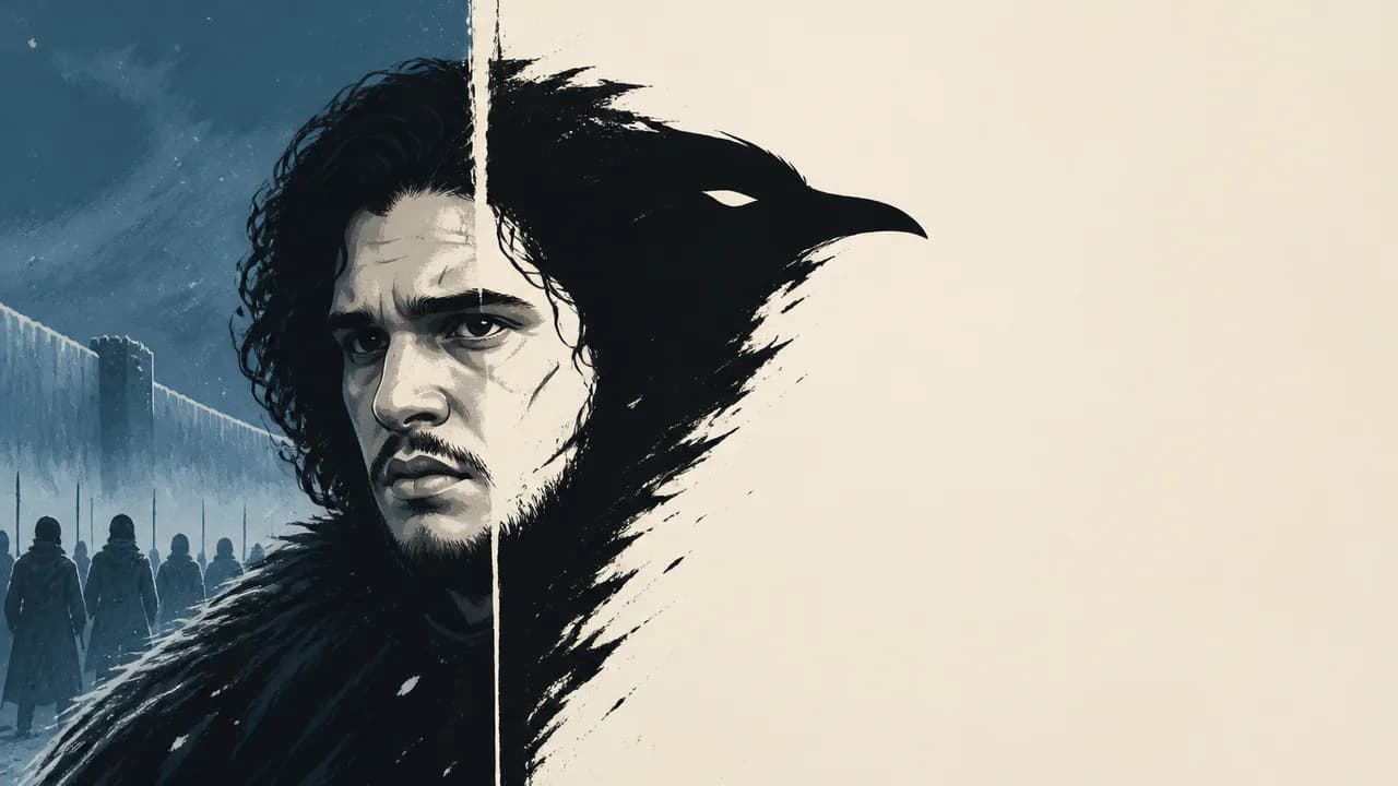 Two characters stand by a fire in a snowy fortress setting, with text overlays reading "THE WORST THING" and "JON SNOW EVER…