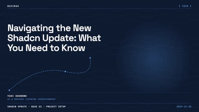 Man pointing at animated character wearing glasses with "6 TIPS" and "SHADCN 2.0" text banners on dark background