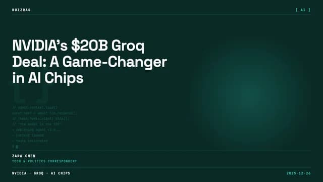 Man with surprised expression against purple background with text "NVIDIA BUYS GROQ" in white and red letters
