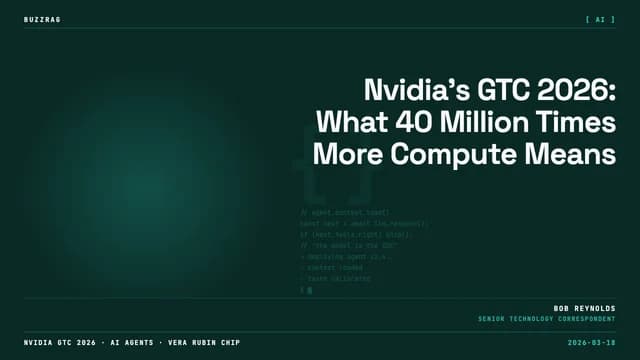 Man in glasses pointing at glowing green Nvidia logo with robotic hands and "It's Over!" text on black background