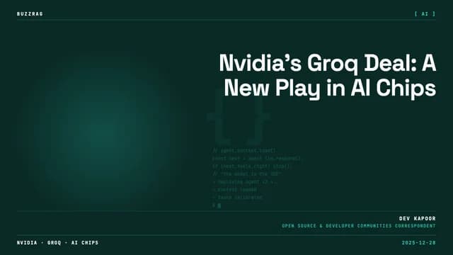 Man with shocked expression wearing a cap between glowing NVIDIA and Groq chip graphics with "INSANE ACQUISITION" text…