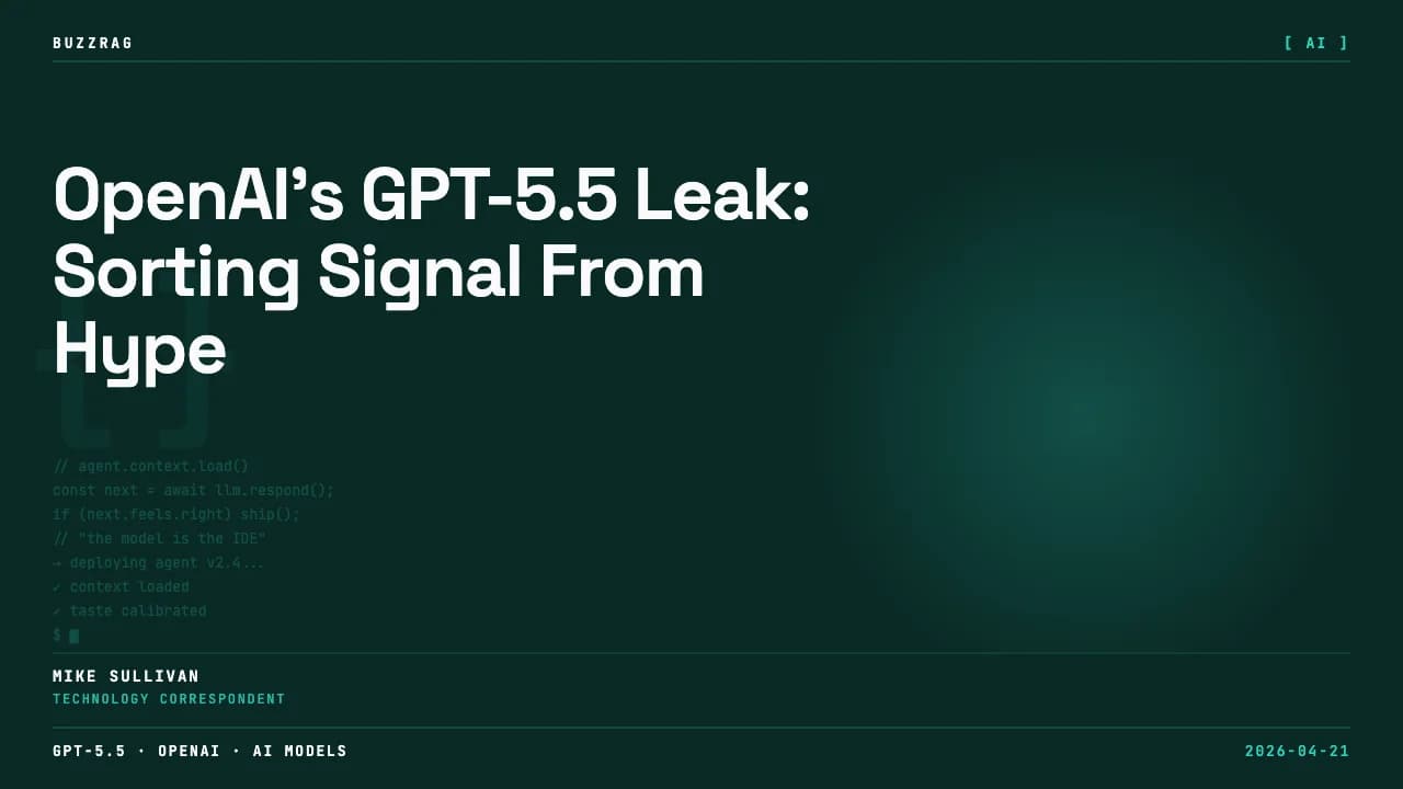 OpenAI logo with "INTRODUCING GPT-5.5" in large white text on a dark background with blue digital wave patterns and…