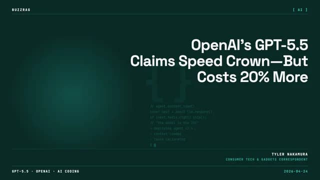 OpenAI logo with "INTRODUCING GPT-5.5" in large white text against a dark background with red glowing digital wave pattern