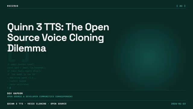 Man in blue shirt points at AI voice cloning interface showing waveforms with text "That's my voice!" overlaid