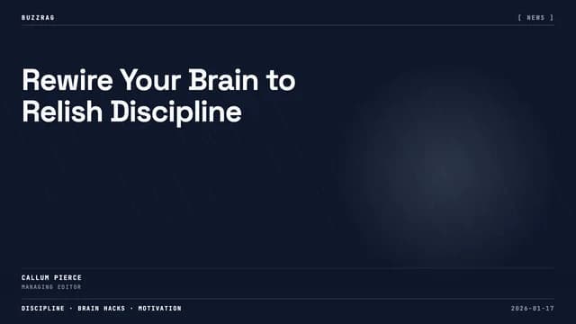 Stick figure progresses from reading to showering to weightlifting, illustrating discipline transformation with "ENJOY…