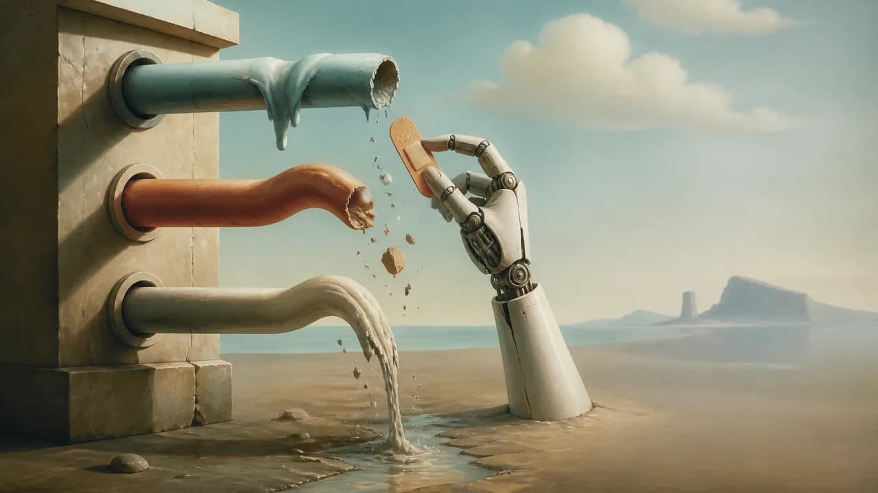 Woman presenting AI engineering concepts with pipeline architecture diagrams and performance metrics displayed behind her…