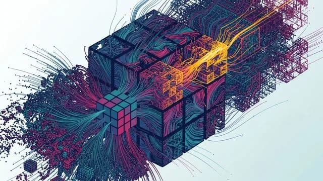 Large Rubik's cubes and grid patterns with "RIDICULOUSLY NUMBERS" text on black background, representing exponentially…