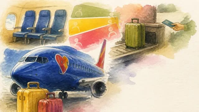 Man in dark polo shirt stands at airport window with Southwest aircraft behind him and "12 FLIGHTS TESTED" text overlay