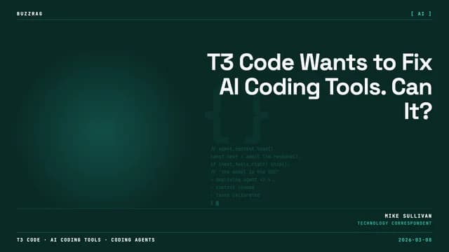 A person with an inquisitive expression appears below the T3 Code logo with a red arrow and "is it good?" text, displayed…