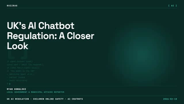 Person holding a smartphone against a red border with "AI CHATBOT LAWS" text and BBC News logo