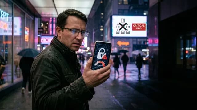 Developer in glasses reacting with hands on face while reviewing code for an RCE exploit module on screen