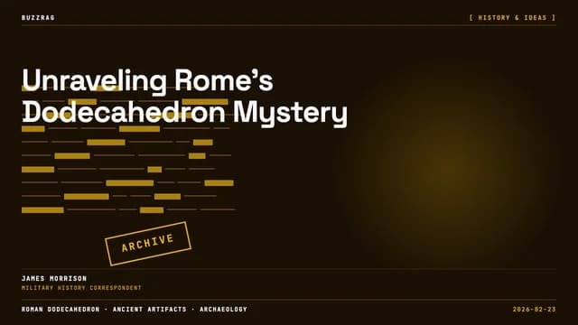 Multiple ancient Roman dodecahedrons of varying sizes and materials displayed against a black background with…