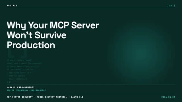 Two presenters flanking a technical diagram about MCP server architecture with "AI Engineer Europe" and "Lenses" branding…