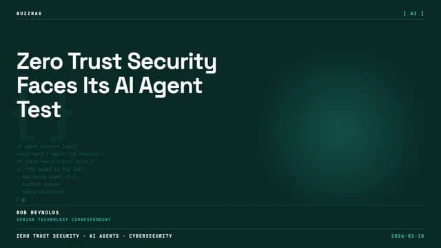 A man in a black t-shirt gestures while speaking against a dark background with neon tech icons, with "Zero Trust for AI…
