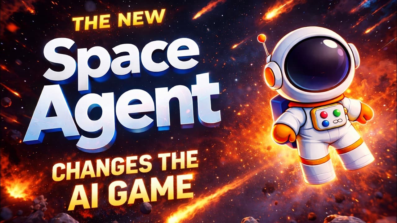 A cartoon astronaut with orange accents floats against a fiery space background with meteors, accompanied by bold text…