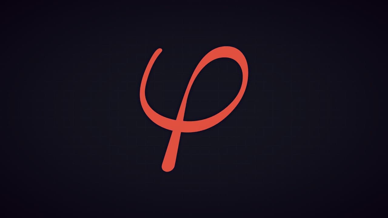 A coral-red Greek letter psi symbol centered on a dark background