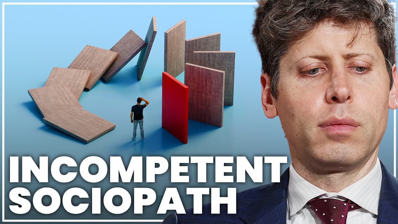 A man in business attire with a concerned expression stands beside a 3D illustration of falling dominoes and a small…