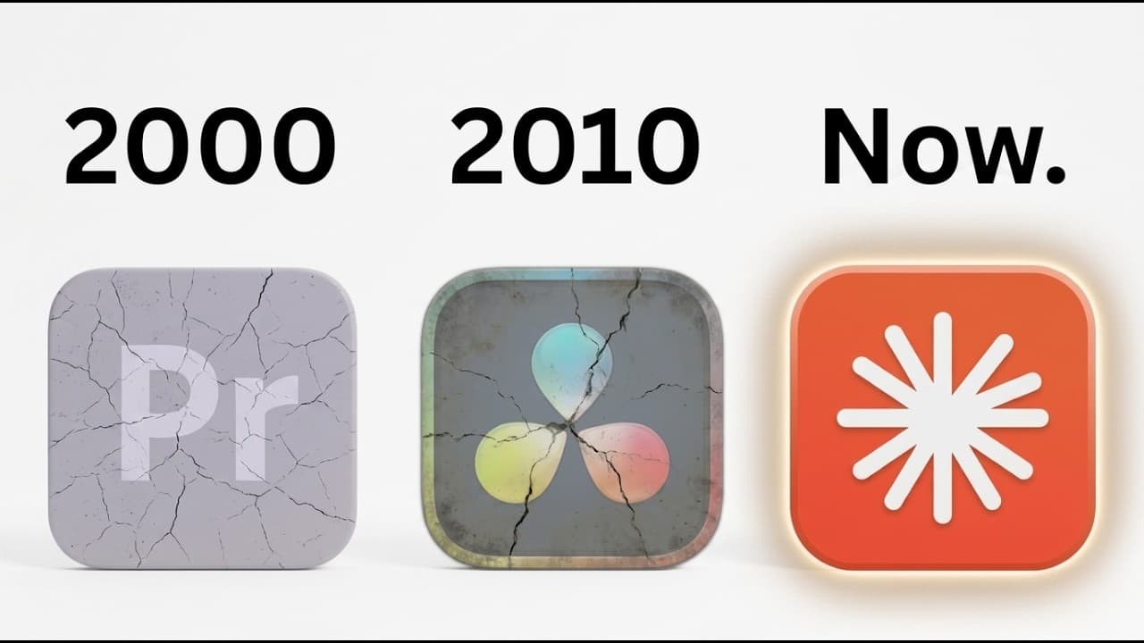 Three app icons showing evolution from cracked 2000 design to colorful 2010 version to modern clean orange loading icon