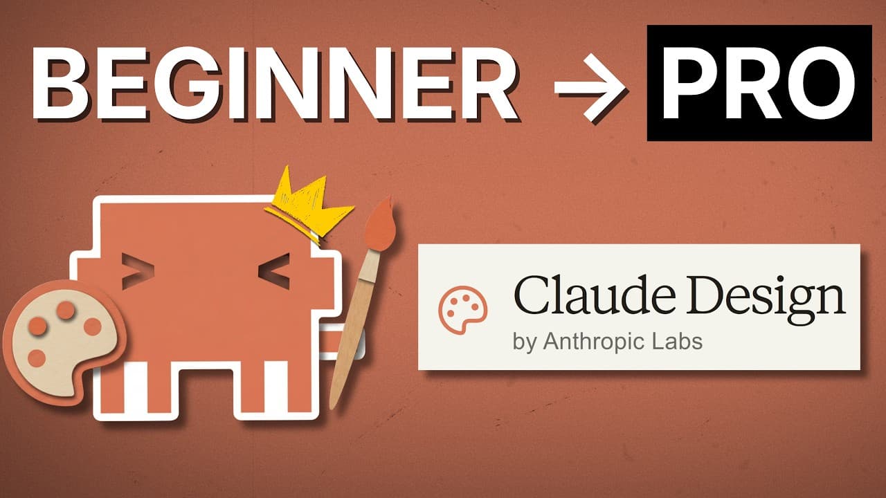 A cartoon elephant mascot with a crown and paintbrush on a terracotta background, featuring "Claude Design by Anthropic…