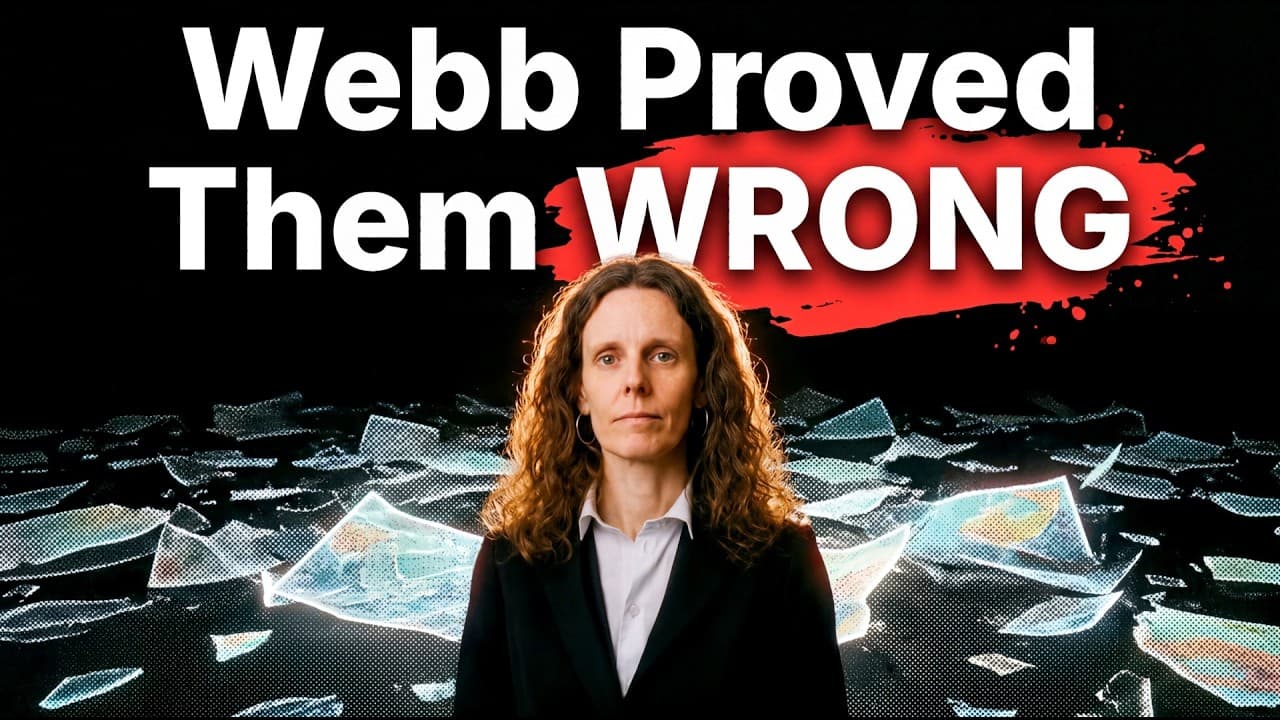 A person with long reddish hair in business attire stands before a digital landscape with scattered data visualizations,…