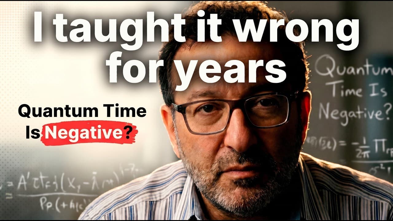 Man wearing glasses in front of a chalkboard with quantum equations, expressing realization about a misconception he taught…
