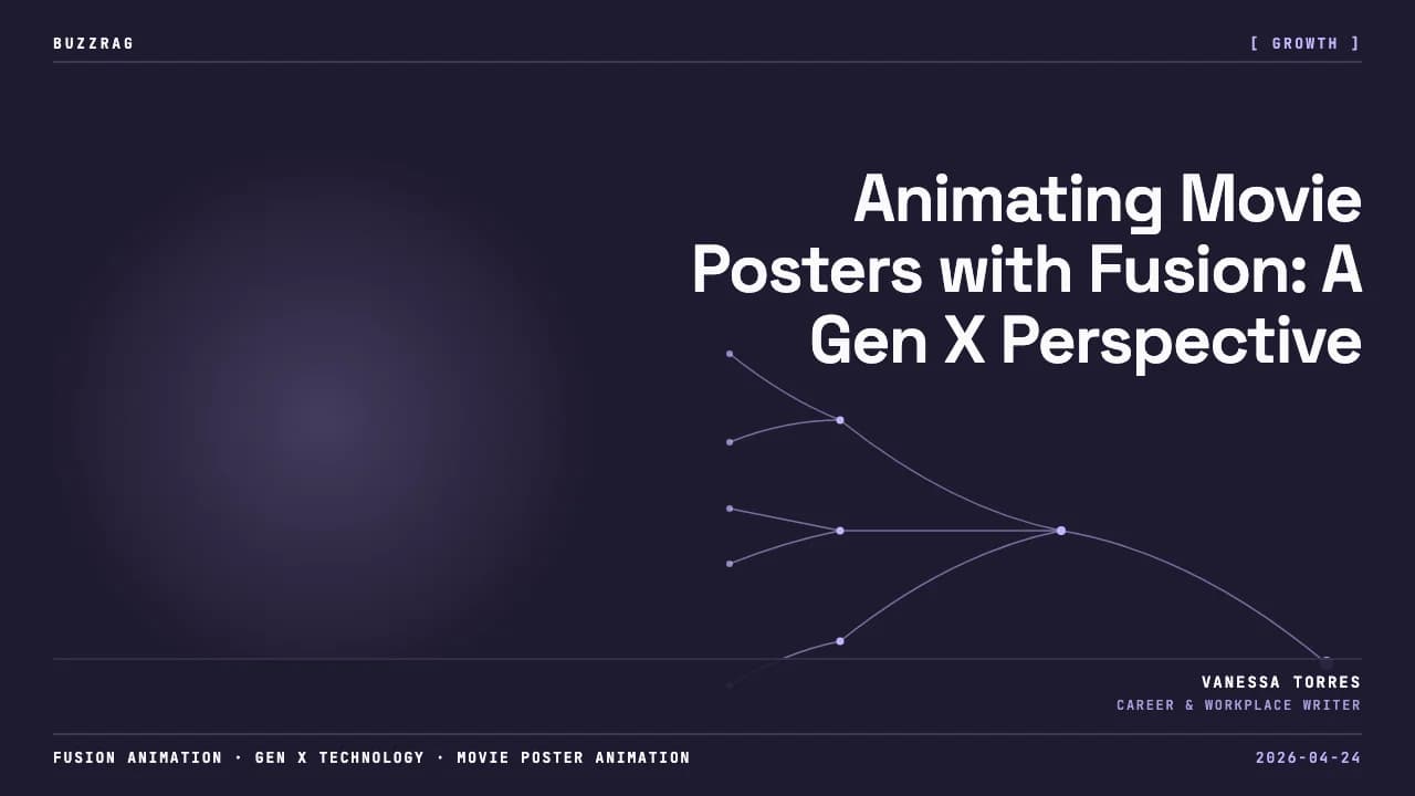 Man with long curly hair pointing at animated Jaws poster with swimming person and great white shark with glowing teeth