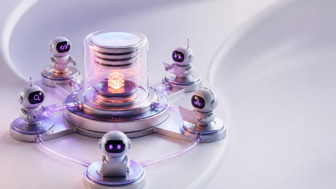 Futuristic dashboard interface displaying Claude OS autonomous agent system with glowing orange core, system metrics, and…