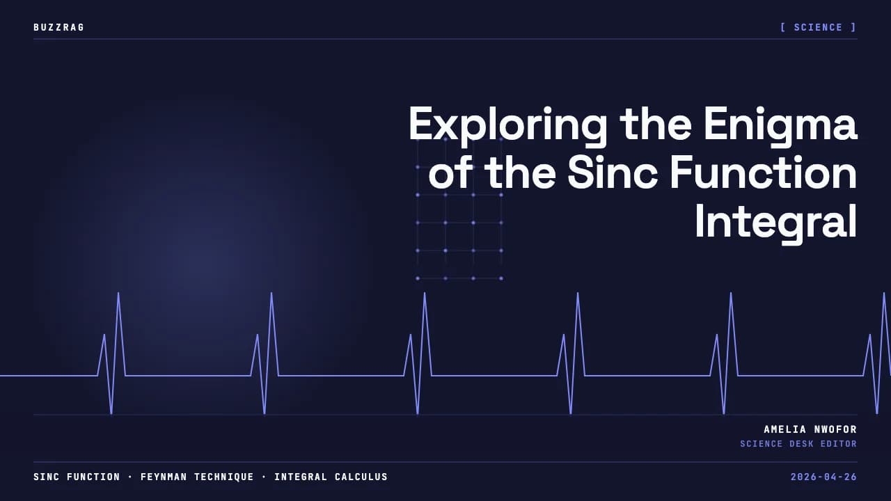 Mathematical integral equation displayed with white text on dark background, showing a definite integral of sin(x)/x from 0…