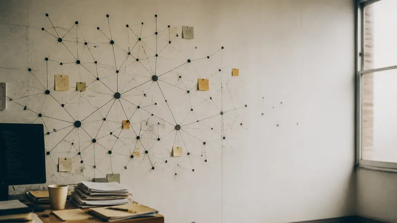 Igraphify logo with coral starburst icon centered on dark tech network background with interconnected nodes and lines
