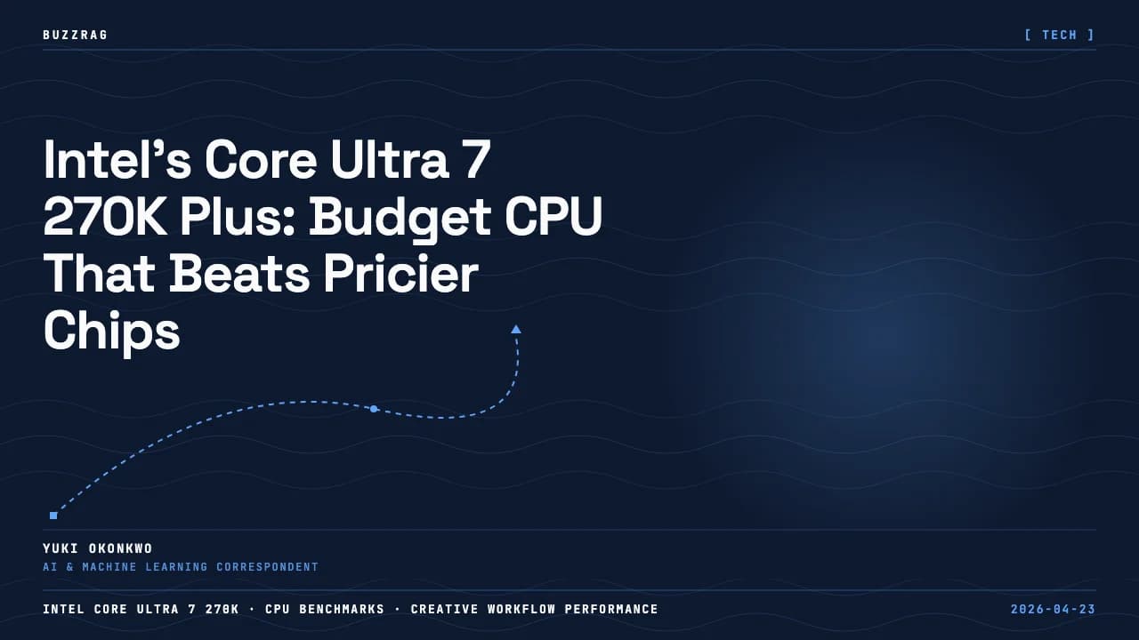 Hand holding Intel Core Ultra 5 processor with "AMD" and "R.I.P" text overlaid, suggesting competitive comparison