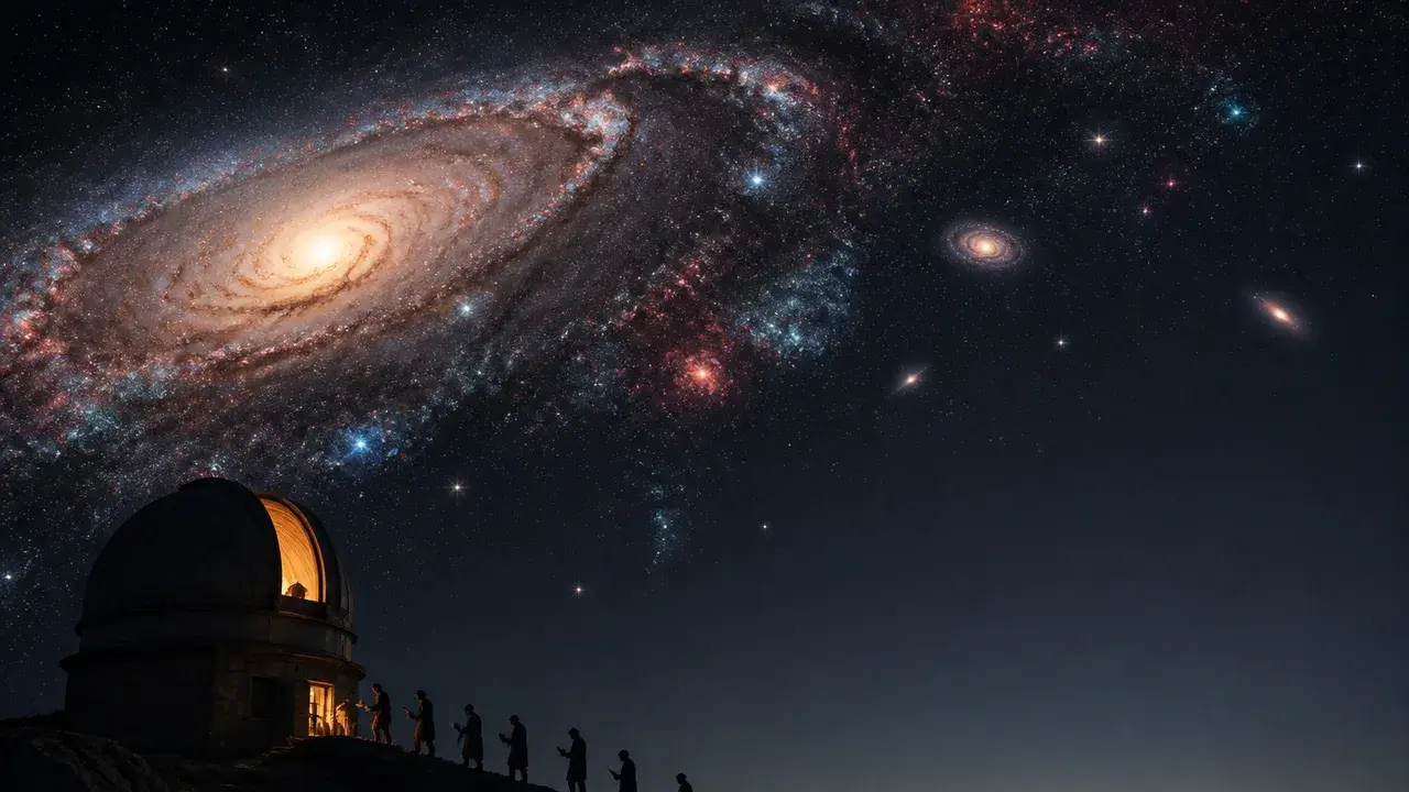 Colorful nebula with blue center and orange outer edges surrounded by stars, with "WONDER" text overlaid in lower left