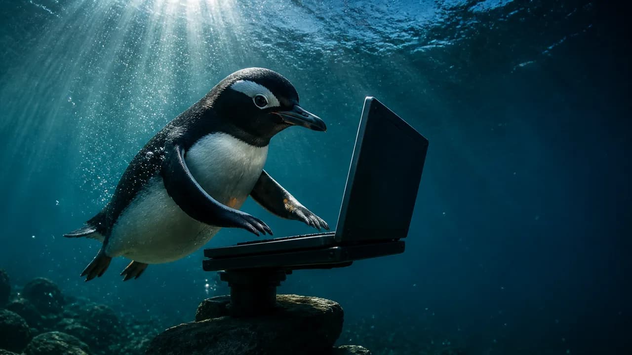 Terminal prompt with Linux command-line utilities displayed alongside folder structures, hostname labels, and a disk usage…
